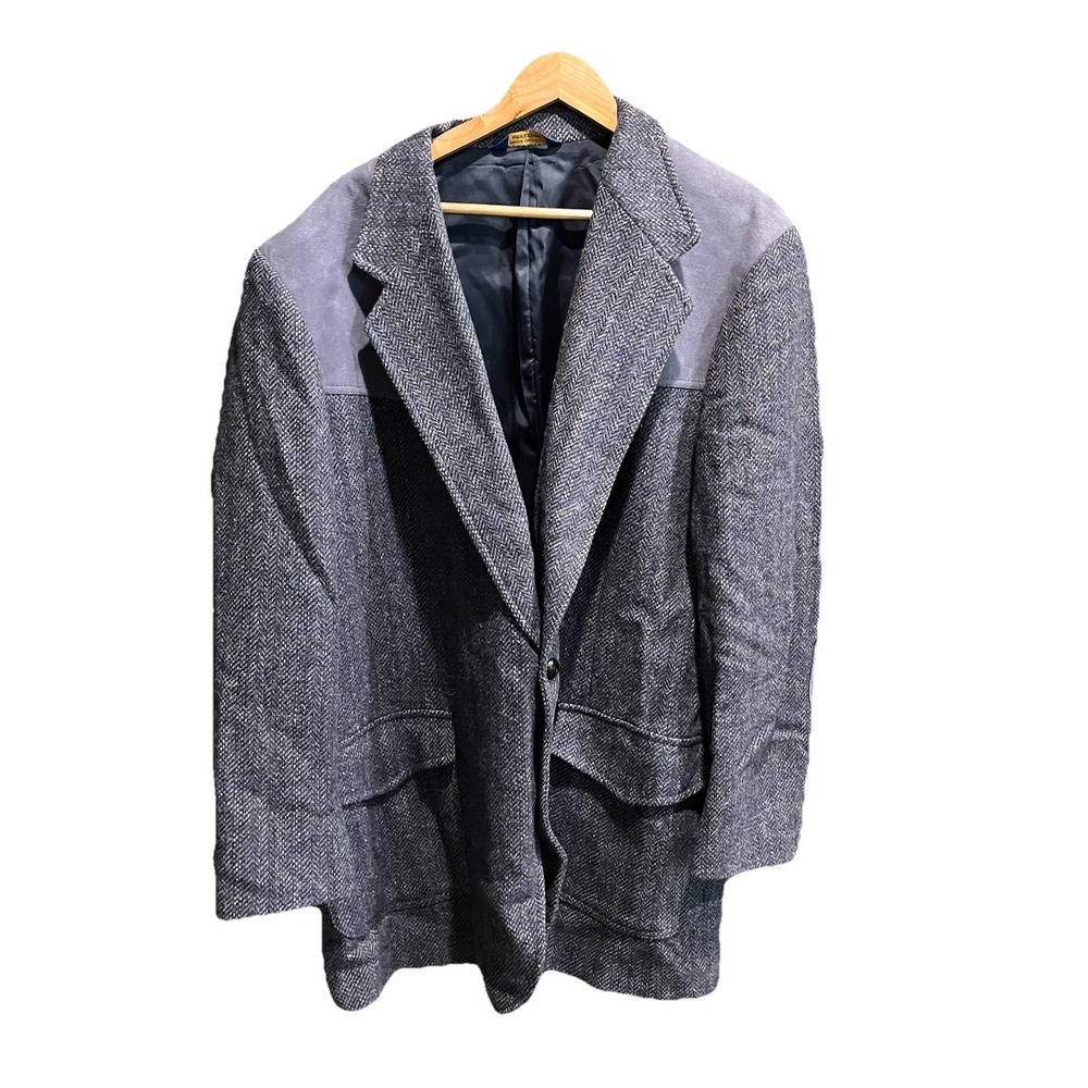 Pendleton Gray 100% Virgin Wool Tweed Western Elbow Patch Blazer Size 50‎ Tall